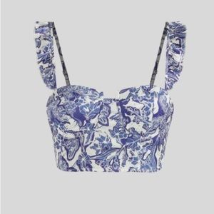Cider floral ruffle blue crop top
